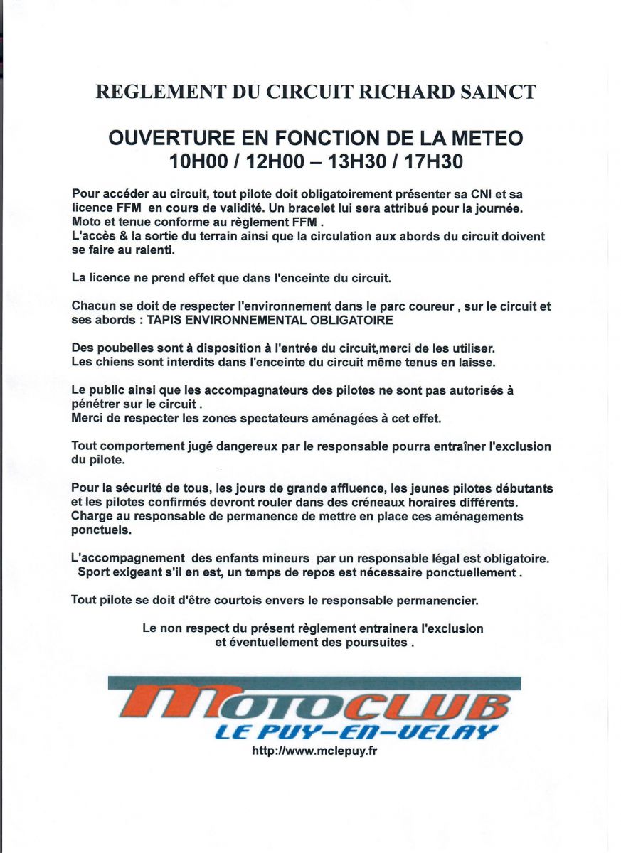 Règlement Circuit 2020